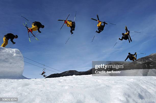 multiple image of free style skier - somersault stock pictures, royalty-free photos & images