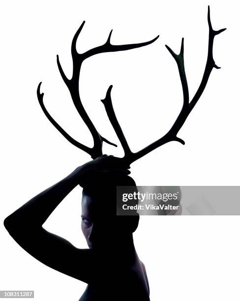 horned frau - geweih stock-fotos und bilder
