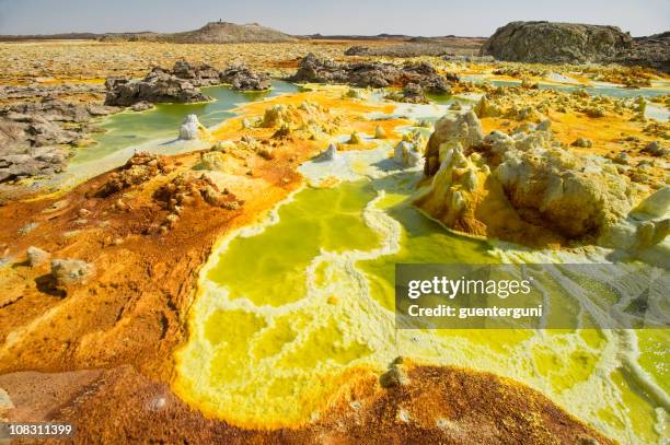 inside the explosion crater of dallol volcano, danakil depression, ethiopia - east africa stock pictures, royalty-free photos & images