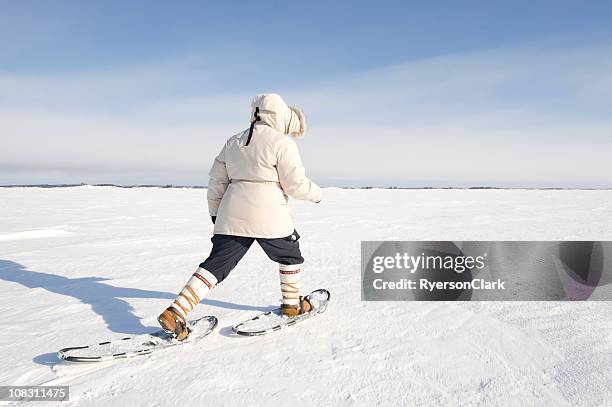 arctic snowshoeing, yellowknife. - northwest territories stock pictures, royalty-free photos & images