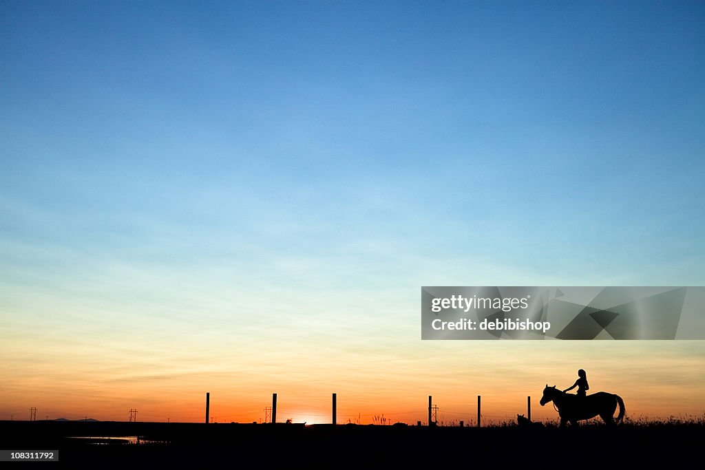 Horse & Woman Riding Into The Sunset