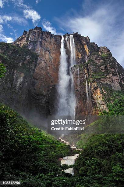 picture of angel falls, taken from below looking up - angel falls stock pictures, royalty-free photos & images