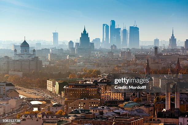 moscow city. bird's eye view - russian stock pictures, royalty-free photos & images