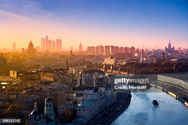 aerial view of the most famous buildings in moscow (xxxl) - russia city stock pictures, royalty-free photos & images