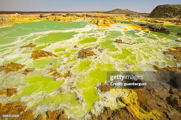 inside the explosion crater of dallol volcano, danakil depression, ethiopia - danakil desert stock pictures, royalty-free photos & images