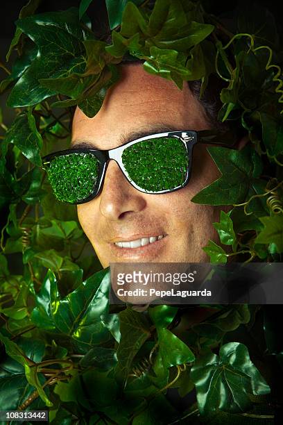 young with grass sunglasses in ivy leaves - sunglasses disguise stock pictures, royalty-free photos & images