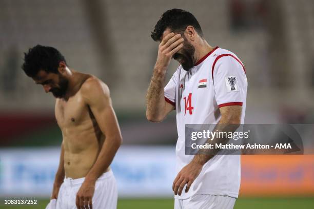 Dejected Tamer Hag Mohamad of Syria reacts at full time during the AFC Asian Cup Group B match between Australia and Syria at Khalifa Bin Zayed...