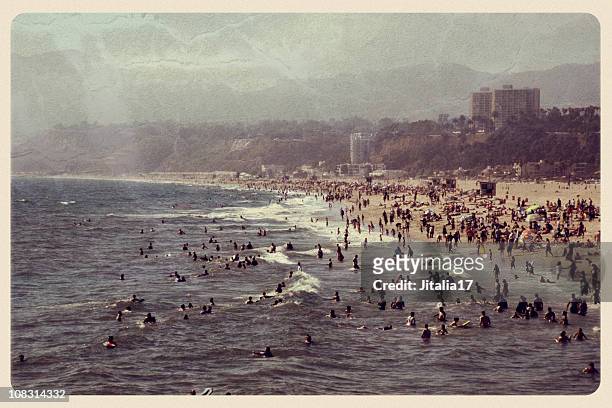vintage santa monica postkarte-california - los angeles beach stock-fotos und bilder