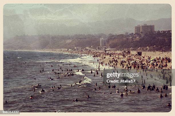 de santa monica vintage cartão postal-califórnia - cartão postal imagens e fotografias de stock