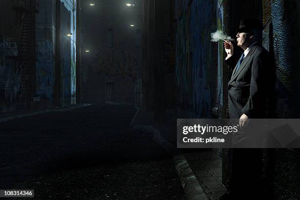 detective in alley - mystery detective stock pictures, royalty-free photos & images