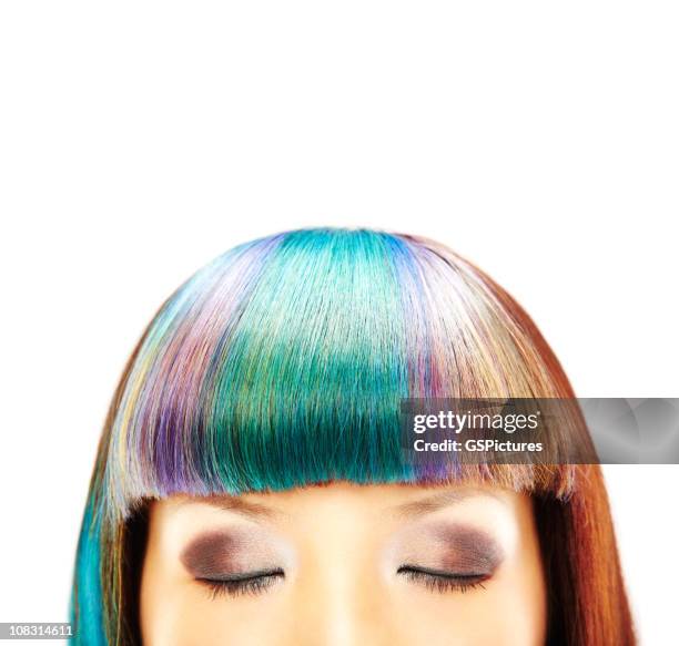 close-up of woman with closed eyes - multi coloured hair stock pictures, royalty-free photos & images