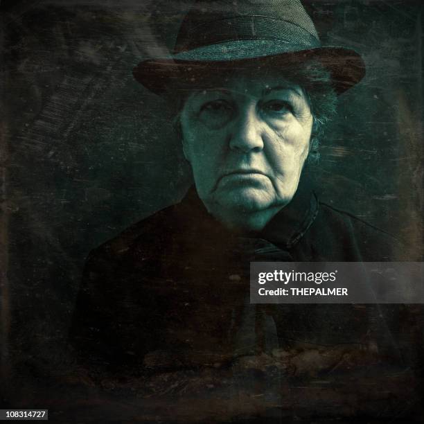 spooky senior lady wearing dark clothes - daguerreotype stock pictures, royalty-free photos & images