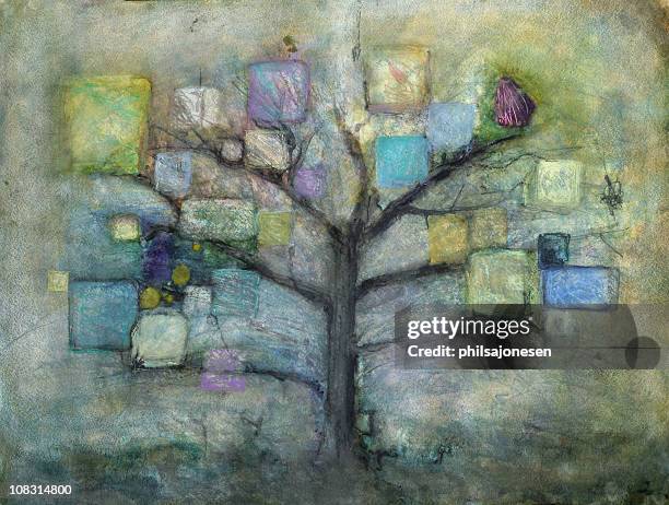 bodhi tree - modern art painting stock illustrations