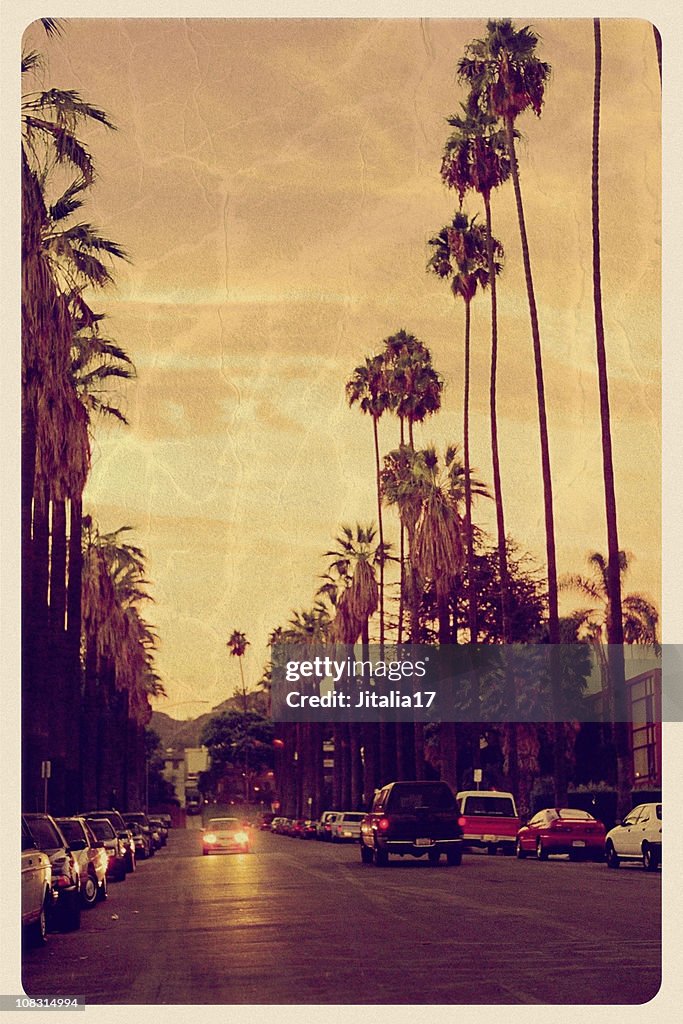 Sunset Over Hollywood Hills - Vintage Postcard