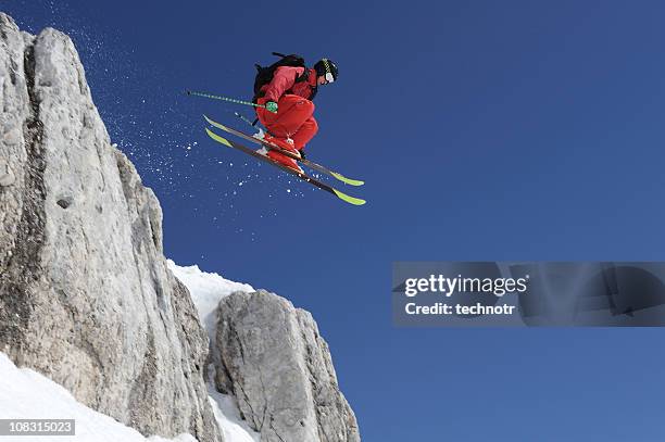 extreme free ride skier in the action - man snow wind stock pictures, royalty-free photos & images