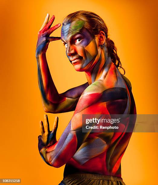 colorful cubism body paint - cubism stock pictures, royalty-free photos & images