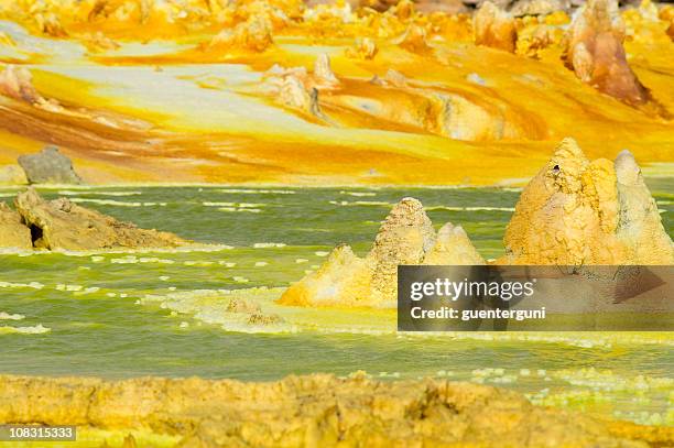 inside the explosion crater of dallol volcano, danakil depression, ethiopia - danakil desert stock pictures, royalty-free photos & images