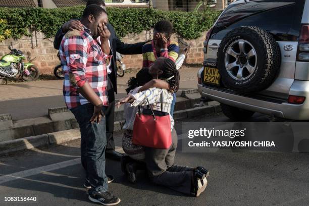 Woman is reunited with her family after her evacuation from DusitD2 compound in Nairobi after a blast followed by a gun battle rocked the upmarket...