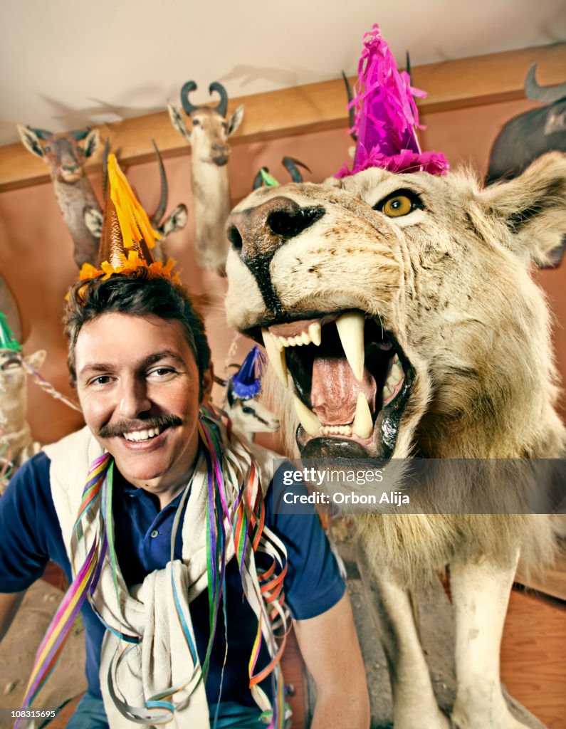 Man Wearing a Party Hat celebrating his birthday