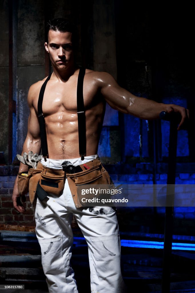 Buff Contractor Buff Handsome Sweaty Construction Worker With Six Pack Copy Space High ...
