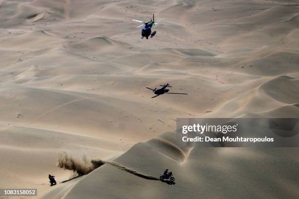 Rockstar Energy Husqvarna Factory Racing No. 6 Motorbike ridden by Pablo Quintanilla of Chile is followed by the TV helicopter as he competes in the...