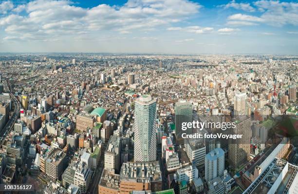 tokyo aerial highrise crowded city blocks urban metropolis panorama japan - chiyoda stockfoto's en -beelden