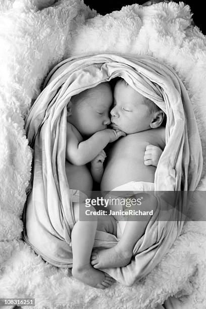Newborn Twins in Black and White