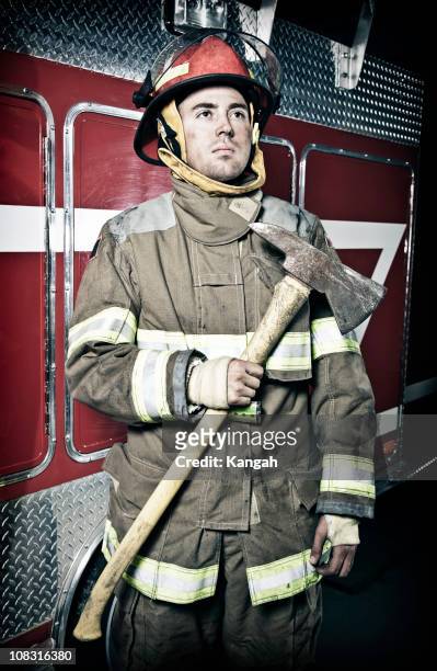 fire fighter - fireman axe stock pictures, royalty-free photos & images