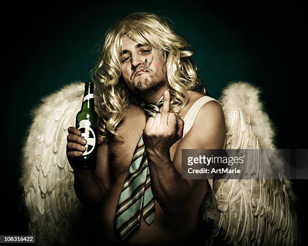 naughty angel - man angel wings stock pictures, royalty-free photos & images