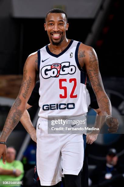 Jordan McRae of the Capital City Go-Go reacts to a play against the Lakeland Magic during the NBA G League on January 15, 2019 at RP Funding Center...