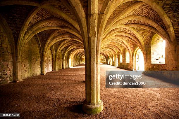 fountains abbey cellarium - fountains abbey stock pictures, royalty-free photos & images