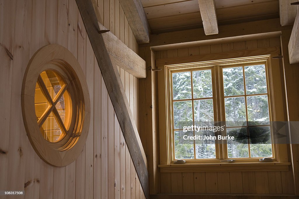 Window detail in a timber frame house