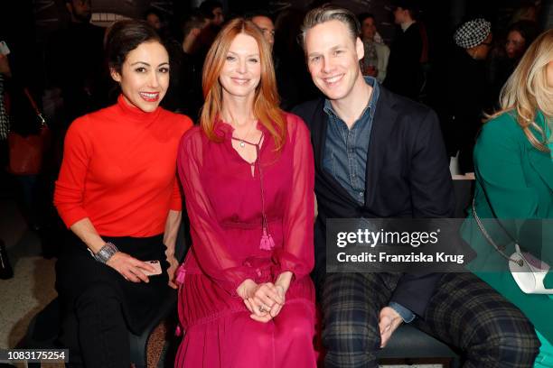 Anastasia Zampounidis, Esther Schweins and Urs Konstantin Rouette during the Marc Cain Fashion Show Autumn/Winter 2019 at Deutsche Telekom's...