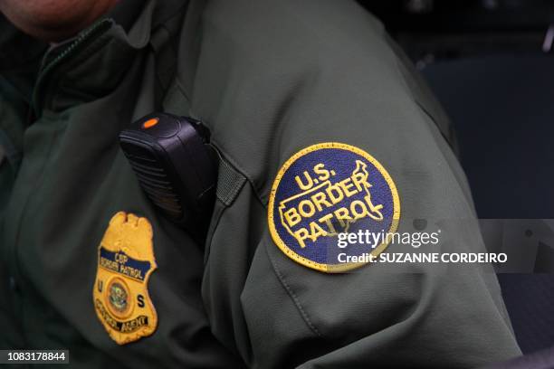 This photo shows a US Border Patrol patch on a border agent's uniform in McAllen, Texas, on January 15, 2019.