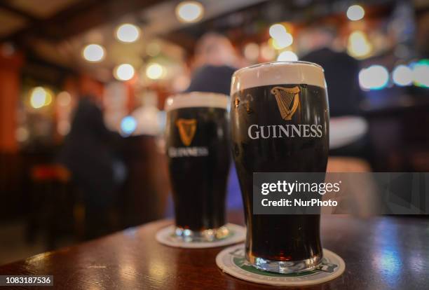 View of two pints of Guinness, in Dublin's pub. In a press release, the Guinness Company reported 2018 figure, with 1.7 million visits of the famous...