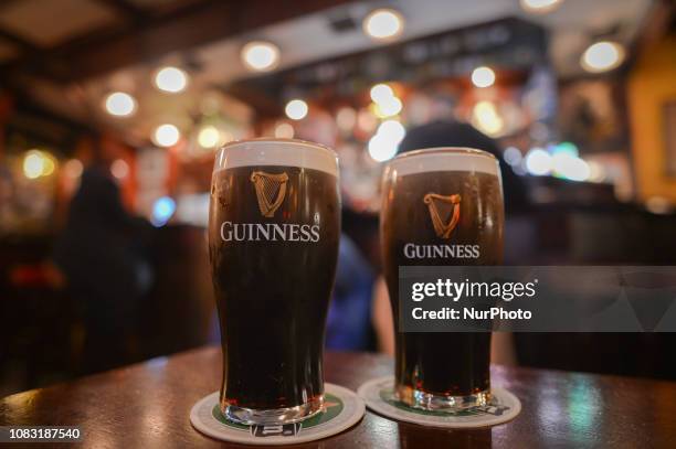 View of two pints of Guinness, in Dublin's pub. In a press release, the Guinness Company reported 2018 figure, with 1.7 million visits of the famous...