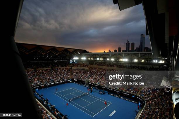 General view of the second round match between Alex De Minaur of Australia and Henri Laaksonen of Switzerland during day three of the 2019 Australian...