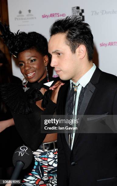 Singer Shingai Shoniwa and musician Dan Smith of the Noisettes in the press room at the South Bank Sky Arts Awards at The Dorchester on January 25,...