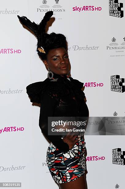 Singer Shingai Shoniwa of the Noisettes poses in the press room at the South Bank Sky Arts Awards at The Dorchester on January 25, 2011 in London,...