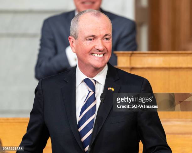 New Jersey Governor Phil Murphy delivering the 2019 New Jersey State of the State address in the Assembly Chambers at the New Jersey State House in...