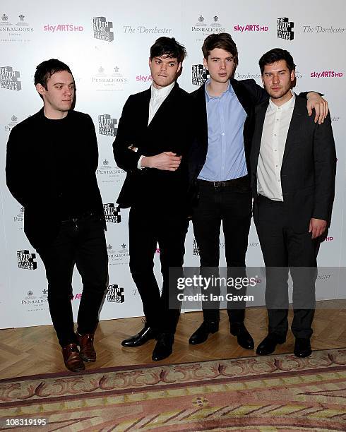 The Times Breakthrough Award: Pop band Everything Everything pose in the press room at the South Bank Sky Arts Awards at The Dorchester on January...