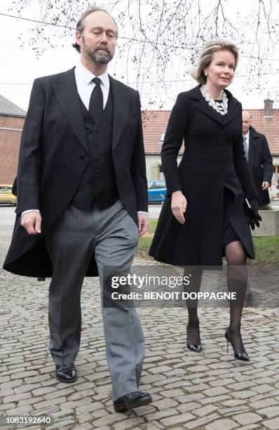 Queen Mathilde of Belgium pictured during the funeral service for Count Philippe de Lannoy, at Frasnes-Lez-Anvaing, Wednesday 16 January 2019. The...