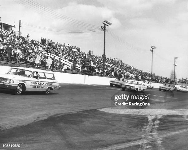 The start of the South Boston 400 NASCAR Cup race at South Boston Speedway. Ned Jarrett leads from the pole, as eventual race winner Richard Petty...
