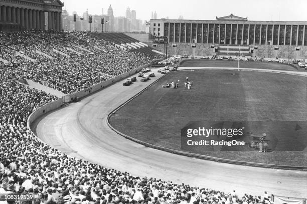 Early stock car racing action at Soldier Field. The track hosted just one NASCAR Cup race in 1956 that was won by Fireball Roberts. Three NASCAR...