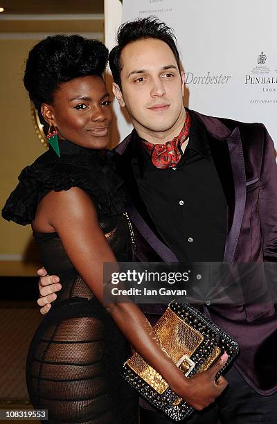 Singer Shingai Shoniwa and musician Dan Smith of the Noisettes attends the South Bank Sky Arts Awards at The Dorchester on January 25, 2011 in...