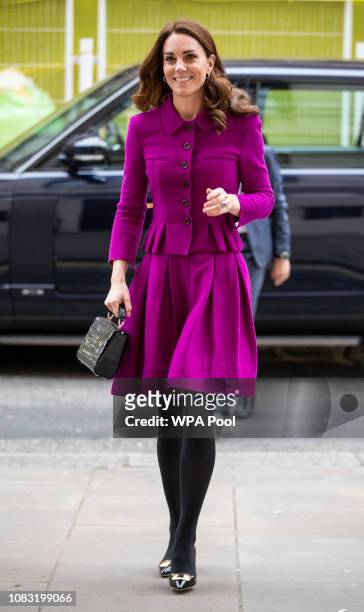 The Duchess of Cambridge visits The Royal Opera House on January 16, 2019 in London, England to learn more about their use of textiles, commissioning...