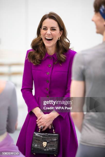 The Duchess of Cambridge visits The Royal Opera House on January 16, 2019 in London, England to learn more about their use of textiles, commissioning...