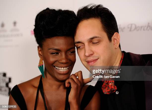 Singer Shingai Shoniwa and musician Dan Smith of the Noisettes attends the South Bank Sky Arts Awards at The Dorchester on January 25, 2011 in...