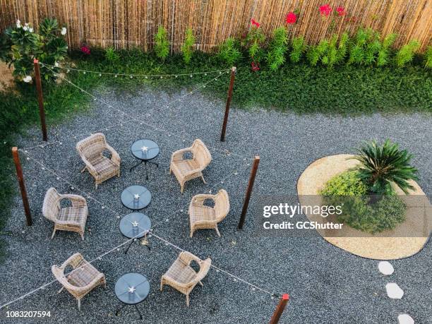 private patio setup in the backyard - arab gardens stock pictures, royalty-free photos & images