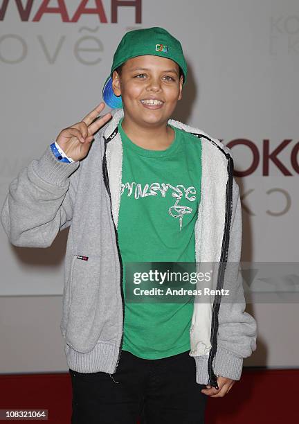 The son of actress Anne-Sophie Briest, Jahmar Walker arrives for the ''Kokowaeaeh' - Germany Premiere at CineStar on January 25, 2011 in Berlin,...